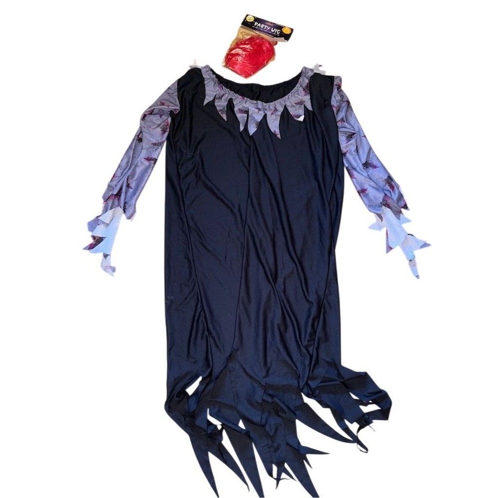 Fun World Halloween Bat Costume‎ Dress Black Adult Unisex Size 2X with Wig